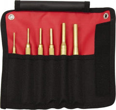 Mayhew - 12 Piece, 1/16 to 1/2", Pin Punch Set - Round Shank, Brass, Comes in Kit Bag - Eagle Tool & Supply