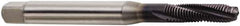 Seco - M5x0.80 Metric 3 Flute 6H Modified Bottoming Spiral Flute Tap - Powdered Metal, TiAlN Finish, 80mm OAL, Right Hand Flute, Right Hand Thread, H6 - Eagle Tool & Supply
