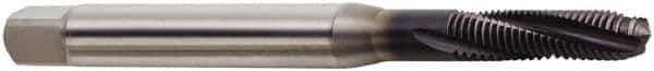 Seco - M8x1.25 Metric 3 Flute 6H Modified Bottoming Spiral Flute Tap - Powdered Metal, TiAlN Finish, 100mm OAL, Right Hand Flute, Right Hand Thread, H6 - Eagle Tool & Supply