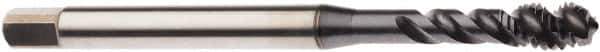 Seco - M10x1.50 Metric 3 Flute 6H Modified Bottoming Spiral Flute Tap - Cobalt, TiCN Finish, 100mm OAL, Right Hand Flute, Right Hand Thread, H6 - Eagle Tool & Supply