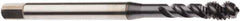 Seco - M10x1.50 Metric 3 Flute 6H Modified Bottoming Spiral Flute Tap - Cobalt, TiCN Finish, 100mm OAL, Right Hand Flute, Right Hand Thread, H6 - Eagle Tool & Supply