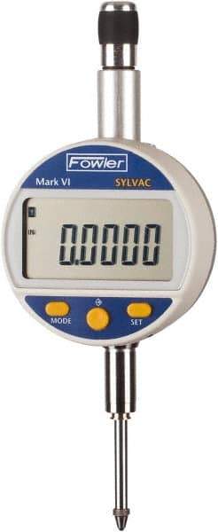 Fowler - 0 to 25mm Range, 0.00005" Graduation, Electronic Drop Indicator - Center Lug Back, Accurate to 0.00016", Inch & Metric System, LCD Display - Eagle Tool & Supply