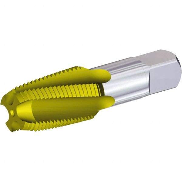Kennametal - 1/8-27 NPTF, 15° Helix, 4 Flutes, 2-1/2 - 3-1/2 Chamfer, Oxide Finish, High Speed Steel, Spiral Flute Pipe Tap - Right Hand Flute, 3/4" Thread Length, 0.3120" Projection, Series T854 - Eagle Tool & Supply