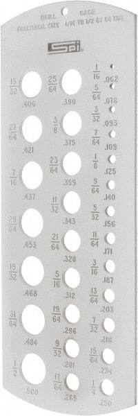 SPI - Drill Gages Minimum Hole Size (Inch): 1/16 Maximum Hole Size (Inch): 1/2 - Eagle Tool & Supply