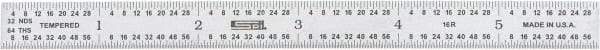 SPI - 6" Long, 1/100, 1/64, 1/50, 1/32" Graduation, Flexible Steel Rule - 16R Graduation Style, Satin Chrome Finish - Eagle Tool & Supply