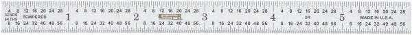 SPI - 6" Long, 1/100, 1/64, 1/32, 1/10" Graduation, Flexible Steel Rule - 5R Graduation Style, Satin Chrome Finish - Eagle Tool & Supply