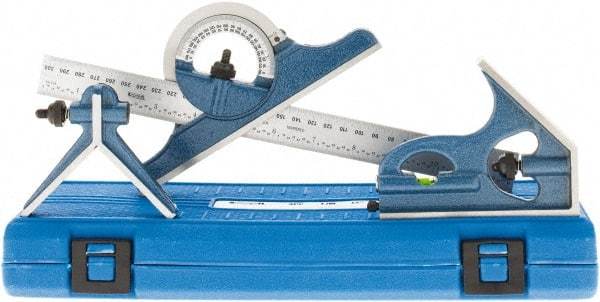 SPI - 4 Piece, 12" Combination Square Set - 1/32 & 1/64" (English/Metric) Graduation, Hardened Steel Blade, Cast Iron Center, Protractor & Square Head - Eagle Tool & Supply