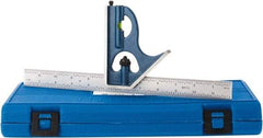 SPI - 2 Piece, 12" Combination Square Set - 1/16, 1/32, 1/64 & 1/8" (4R) Graduation, Hardened Steel Blade, Cast Iron Square Head - Eagle Tool & Supply