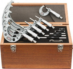 SPI - 0 to 6" Range, 6 Piece Mechanical Outside Micrometer Set - 0.0001" Graduation, 0.0001, 0.0002" Accuracy, Ratchet Stop Thimble - Eagle Tool & Supply