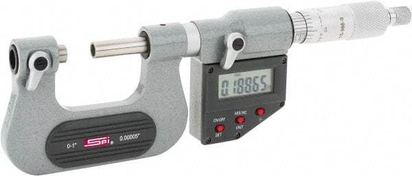 SPI - 0 to 25mm Range, Electronic Screw Thread Micrometer - Ratchet Stop Thimble, 0.00005" Graduation, 0.0001" Accuracy - Eagle Tool & Supply