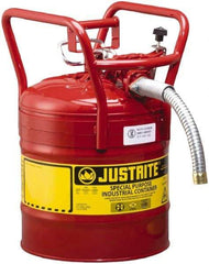 Justrite - 5 Gal Brass Type II DOT Safety Can - 17-1/2" High x 11-3/4" Diam, Red - Eagle Tool & Supply