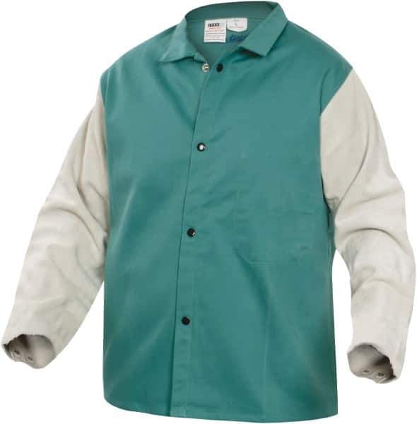PRO-SAFE - Size 2XL Flame Resistant/Retardant Jacket - Green, Gray, Cotton, Snaps Closure, 50 to 52" Chest - Eagle Tool & Supply