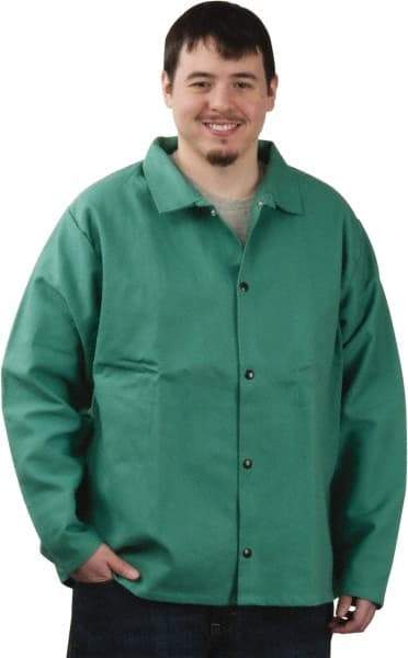 PRO-SAFE - Size L Flame Resistant/Retardant Jacket - Green, Cotton, Snaps Closure, 42 to 44" Chest - Eagle Tool & Supply