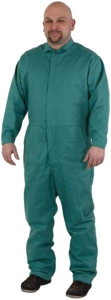 PRO-SAFE - Size M, Green, Snap, Flame Resistant/Retardant Coverall - Cotton, 5 Pockets - Eagle Tool & Supply