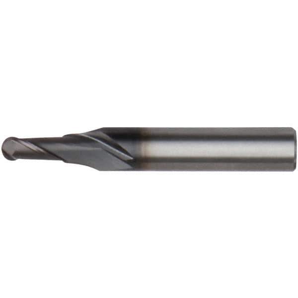 Kennametal - 1/2" Diam, 5/8" LOC, 2 Flute Solid Carbide Ball End Mill - AlTiN Finish, Single End, 2-5/32" OAL, 1/2" Shank Diam, Spiral Flute - Eagle Tool & Supply
