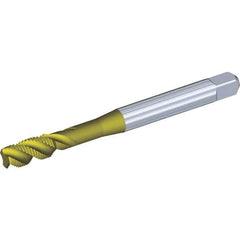 Kennametal - 1/4-20 UNC 3 Flute 3BX Modified Bottoming Spiral Flute Tap - Powdered Metal, TiCN/TiN Finish, 80mm OAL, Right Hand Flute, Right Hand Thread, Series T630 - Eagle Tool & Supply