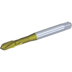 Kennametal - 5/16-18 UNC 3 Flute 3BX Plug Spiral Flute Tap - Powdered Metal, TiCN/TiN Finish, 90mm OAL, Left Hand Flute, Right Hand Thread, Series T620 - Eagle Tool & Supply