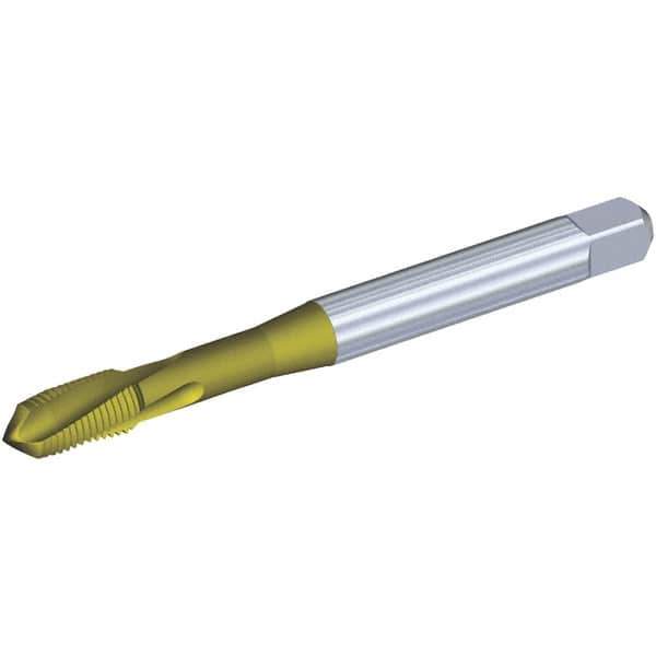 Kennametal - 3/8-16 UNC 3 Flute 3BX Plug Spiral Flute Tap - Powdered Metal, TiCN/TiN Finish, 100mm OAL, Left Hand Flute, Right Hand Thread, Series T620 - Eagle Tool & Supply