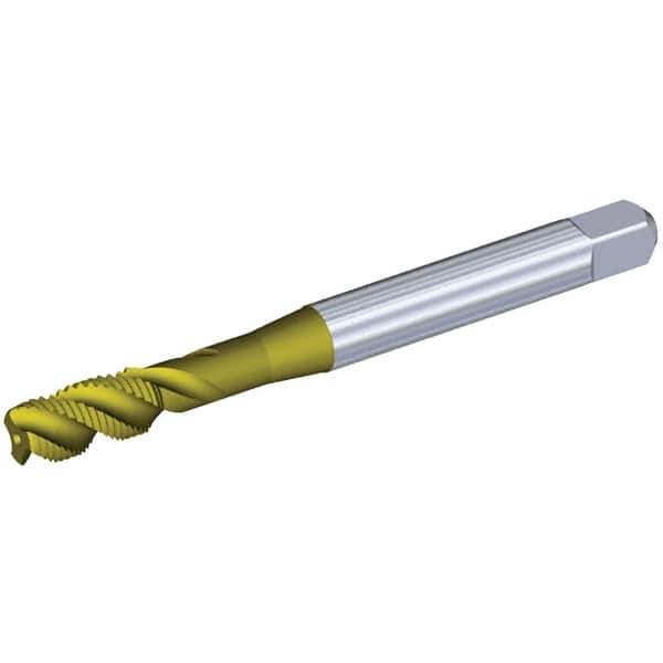 Kennametal - 7/16-14 UNC 4 Flute 3BX Modified Bottoming Spiral Flute Tap - Powdered Metal, TiCN/TiN Finish, 100mm OAL, Right Hand Flute, Right Hand Thread, Series T631 - Eagle Tool & Supply