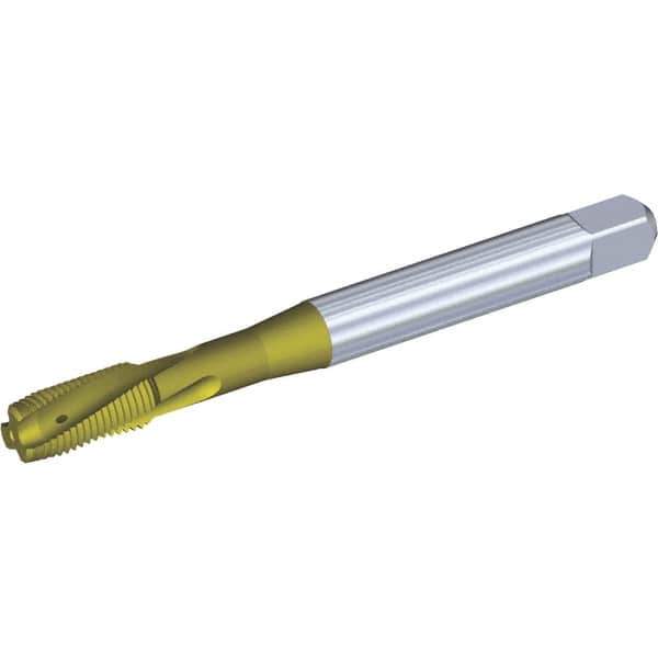 Kennametal - 7/16-14 UNC 3 Flute 3BX Plug Spiral Flute Tap - Powdered Metal, TiCN/TiN Finish, 100mm OAL, Left Hand Flute, Right Hand Thread, Series T621 - Eagle Tool & Supply