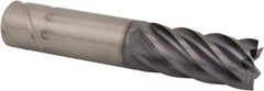 Kennametal - 3/4", 1-1/2" LOC, 3/4" Shank Diam, 4" OAL, 6 Flute, Solid Carbide Square End Mill - Single End, AlTiN Finish, Spiral Flute, 38° Helix, Centercutting, Right Hand Cut, Right Hand Flute, Series UJDE - Eagle Tool & Supply