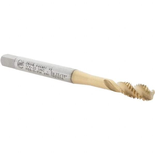 LMT - 1/4-20 UNC 3 Flute 2B/3B Bottoming Spiral Flute Tap - High Speed Steel, TiCN Plus Finish, 80mm OAL, Right Hand Flute, Right Hand Thread, H5/H3, Series Rasant-V - Eagle Tool & Supply