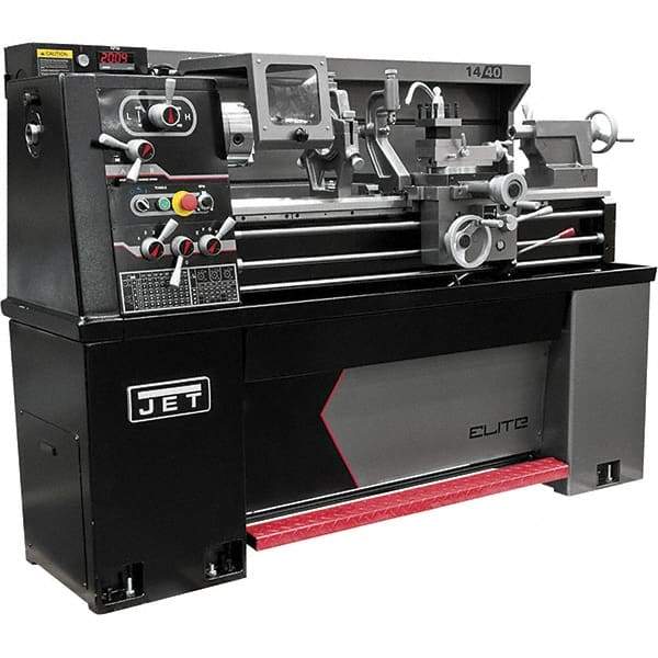 Jet - 14" Swing, 40" Between Centers, 230 Volt, Single Phase Engine Lathe - 5MT Taper, 3 hp, 30 to 2,200 RPM, 1-1/2" Bore Diam, 30" Deep x 58" High x 77" Long - Eagle Tool & Supply