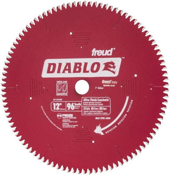 Freud - 12" Diam, 1" Arbor Hole Diam, 96 Tooth Wet & Dry Cut Saw Blade - Carbide-Tipped, Standard Round Arbor - Eagle Tool & Supply