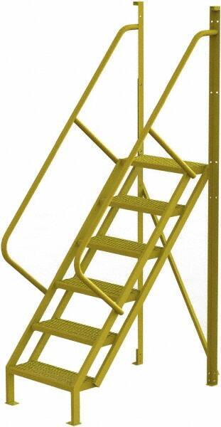 TRI-ARC - 102" 6 Step Configurable Crossover Ladder - 50° Incline, 1,000 Lb Capacity, 60" Platform Height, 30" Base Width x 52-1/2" Base Depth, Perforated Tread - Eagle Tool & Supply