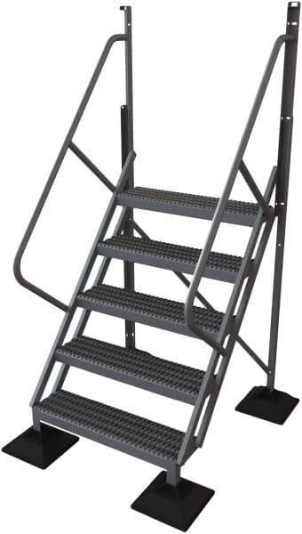 TRI-ARC - 92" 5 Step Configurable Rooftop Ladder - 50° Incline, 500 Lb Capacity, 50" Platform Height, 52-3/4" Base Width x 50" Base Depth, Serrated - Eagle Tool & Supply