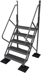 TRI-ARC - 92" 5 Step Configurable Rooftop Ladder - 50° Incline, 500 Lb Capacity, 50" Platform Height, 52-3/4" Base Width x 50" Base Depth, Serrated - Eagle Tool & Supply