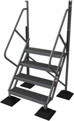 TRI-ARC - 82" 4 Step Configurable Rooftop Ladder - 50° Incline, 500 Lb Capacity, 40" Platform Height, 52-3/4" Base Width x 40" Base Depth, Serrated - Eagle Tool & Supply