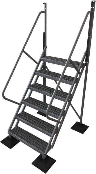 TRI-ARC - 102" 6 Step Configurable Rooftop Ladder - 50° Incline, 500 Lb Capacity, 60" Platform Height, 52-3/4" Base Width x 60" Base Depth, Serrated - Eagle Tool & Supply