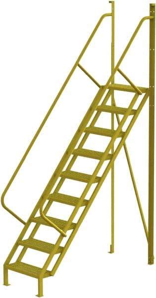 TRI-ARC - 132" 9 Step Configurable Crossover Ladder - 50° Incline, 1,000 Lb Capacity, 90" Platform Height, 30" Base Width x 78" Base Depth, Perforated Tread - Eagle Tool & Supply