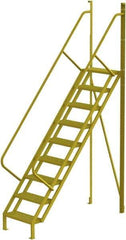 TRI-ARC - 132" 9 Step Configurable Crossover Ladder - 50° Incline, 1,000 Lb Capacity, 90" Platform Height, 30" Base Width x 78" Base Depth, Perforated Tread - Eagle Tool & Supply
