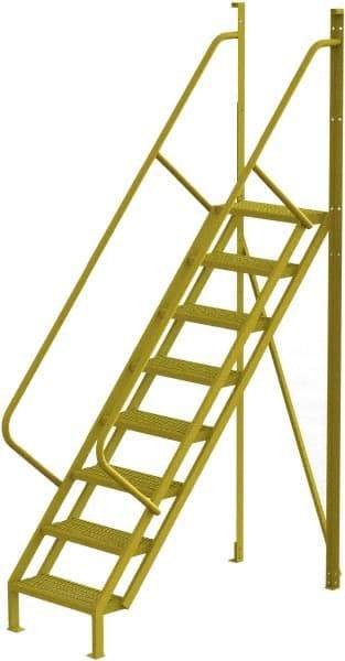 TRI-ARC - 122" 8 Step Configurable Crossover Ladder - 50° Incline, 1,000 Lb Capacity, 80" Platform Height, 30" Base Width x 69-1/2" Base Depth, Perforated Tread - Eagle Tool & Supply