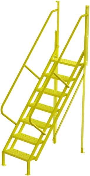 TRI-ARC - 112" 7 Step Configurable Crossover Ladder - 50° Incline, 1,000 Lb Capacity, 70" Platform Height, 30" Base Width x 61" Base Depth, Perforated Tread - Eagle Tool & Supply