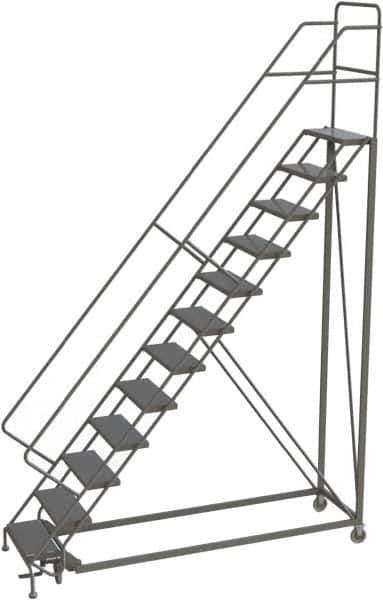 TRI-ARC - 156" 12 Step Configurable Rolling Ladder - 50° Incline, 450 Lb Capacity, 120" Platform Height, 35" Base Width x 90" Base Depth, Perforated Tread - Eagle Tool & Supply