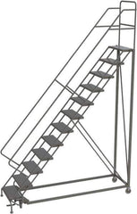 TRI-ARC - 156" 12 Step Configurable Rolling Ladder - 50° Incline, 450 Lb Capacity, 120" Platform Height, 35" Base Width x 90" Base Depth, Perforated Tread - Eagle Tool & Supply