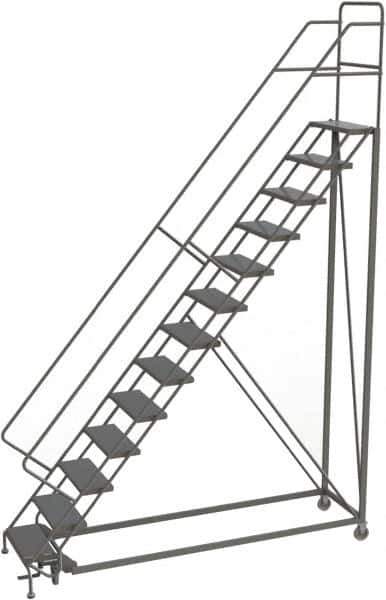 TRI-ARC - 166" 13 Step Configurable Rolling Ladder - 50° Incline, 450 Lb Capacity, 130" Platform Height, 39" Base Width x 97" Base Depth, Perforated Tread - Eagle Tool & Supply
