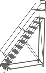 TRI-ARC - 146" 11 Step Configurable Rolling Ladder - 50° Incline, 450 Lb Capacity, 110" Platform Height, 35" Base Width x 84" Base Depth, Perforated Tread - Eagle Tool & Supply