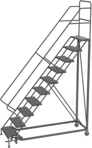 TRI-ARC - 136" 10 Step Configurable Rolling Ladder - 50° Incline, 450 Lb Capacity, 100" Platform Height, 35" Base Width x 76" Base Depth, Perforated Tread - Eagle Tool & Supply