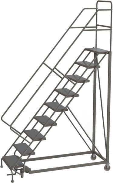 TRI-ARC - 126" 9 Step Configurable Rolling Ladder - 50° Incline, 450 Lb Capacity, 90" Platform Height, 35" Base Width x 71" Base Depth, Perforated Tread - Eagle Tool & Supply