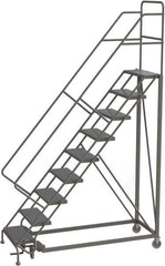 TRI-ARC - 126" 9 Step Configurable Rolling Ladder - 50° Incline, 450 Lb Capacity, 90" Platform Height, 35" Base Width x 71" Base Depth, Perforated Tread - Eagle Tool & Supply