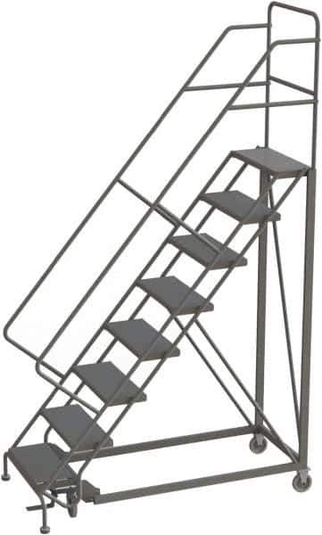 TRI-ARC - 116" 8 Step Configurable Rolling Ladder - 56° Incline, 450 Lb Capacity, 80" Platform Height, 35" Base Width x 64" Base Depth, Perforated Tread - Eagle Tool & Supply