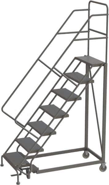 TRI-ARC - 106" 7 Step Configurable Rolling Ladder - 50° Incline, 450 Lb Capacity, 70" Platform Height, 35" Base Width x 56" Base Depth, Perforated Tread - Eagle Tool & Supply