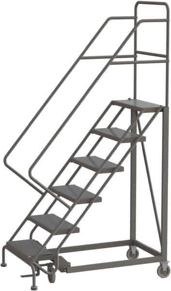 TRI-ARC - 96" 6 Step Configurable Rolling Ladder - 50° Incline, 450 Lb Capacity, 60" Platform Height, 35" Base Width x 50" Base Depth, Perforated Tread - Eagle Tool & Supply