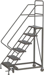 TRI-ARC - 96" 6 Step Configurable Rolling Ladder - 50° Incline, 450 Lb Capacity, 60" Platform Height, 35" Base Width x 50" Base Depth, Perforated Tread - Eagle Tool & Supply