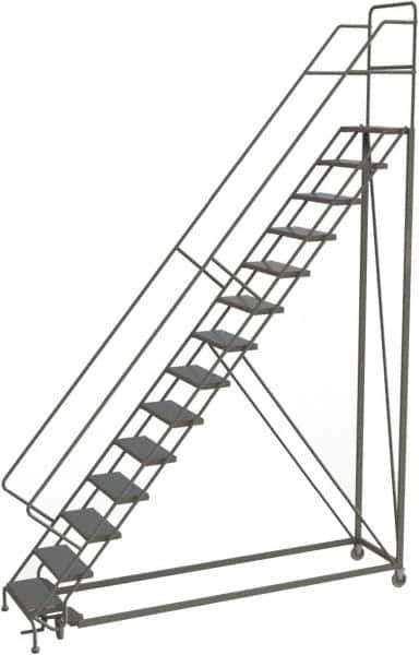 TRI-ARC - 176" 14 Step Configurable Rolling Ladder - 50° Incline, 450 Lb Capacity, 140" Platform Height, 39" Base Width x 104" Base Depth, Perforated Tread - Eagle Tool & Supply