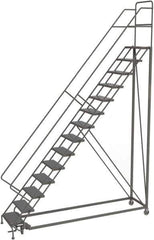 TRI-ARC - 176" 14 Step Configurable Rolling Ladder - 50° Incline, 450 Lb Capacity, 140" Platform Height, 39" Base Width x 104" Base Depth, Perforated Tread - Eagle Tool & Supply